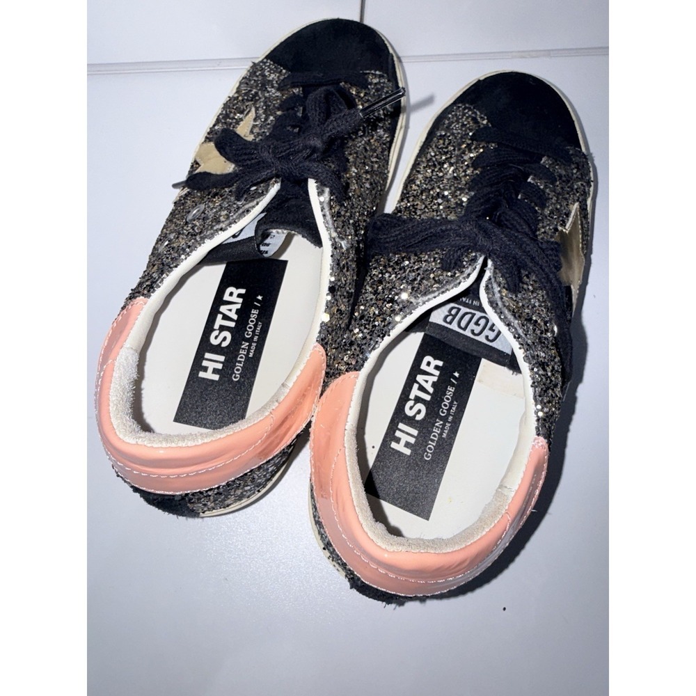 GOLDEN GOOSE Hi Star Glitter Star Black Pink Gold White Women's Sneakers Sz 38 - Picture 5 of 10